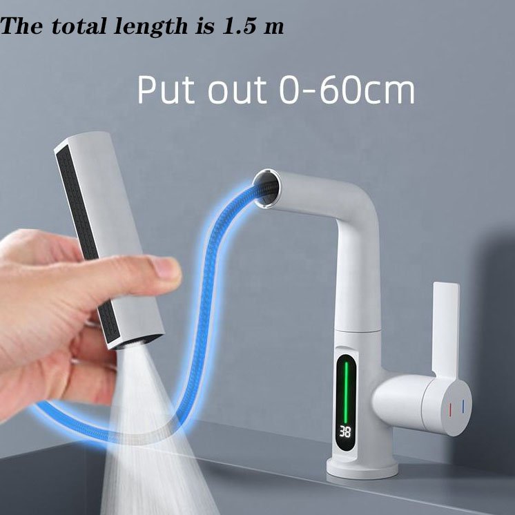 Modern 360 Degree Rotating Multifunction Faucet Mixer Digital LED Temperature Display Ceramic Valve Core Bathroom Faucet Hall