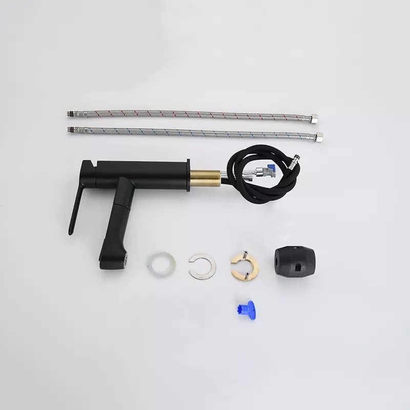 Modern Black Lead-Free Bathroom Faucet Single Hole Pull-Out Solid Brass Basin Faucet Ceramic Valve Core Deck Mounted Hotel