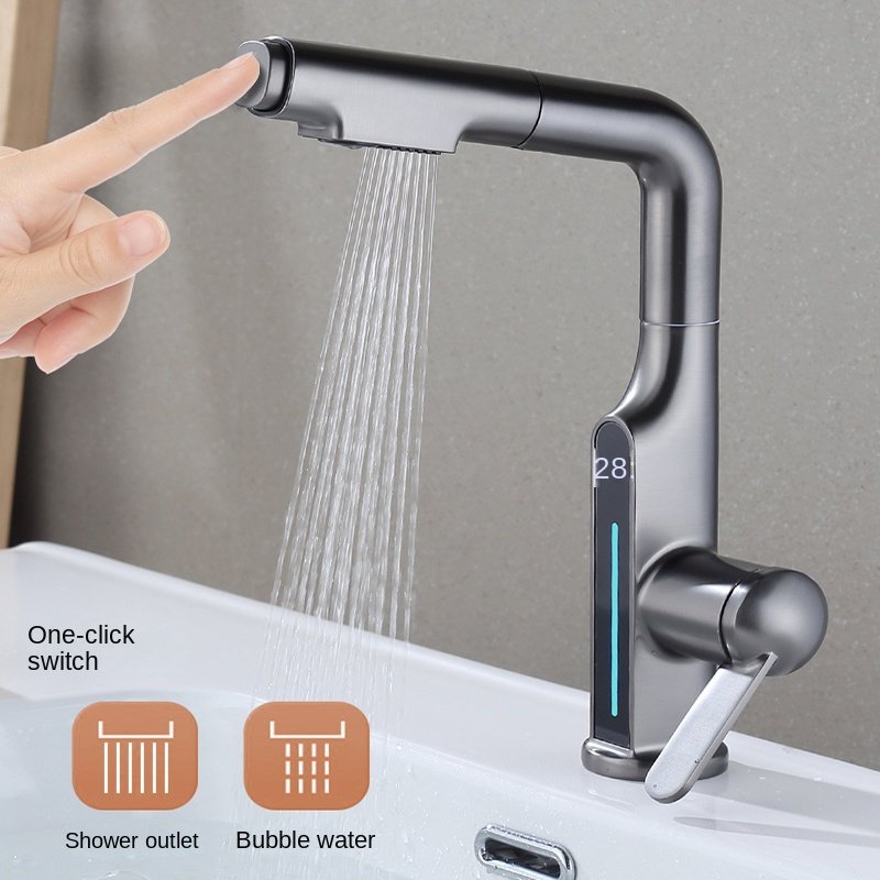Gun Grey Modern Stainless Steel Kitchen Faucet Pull out Sprayer Kitchen Mixer Sink Tap with Single-Hole Mount Ceramic Valve Core