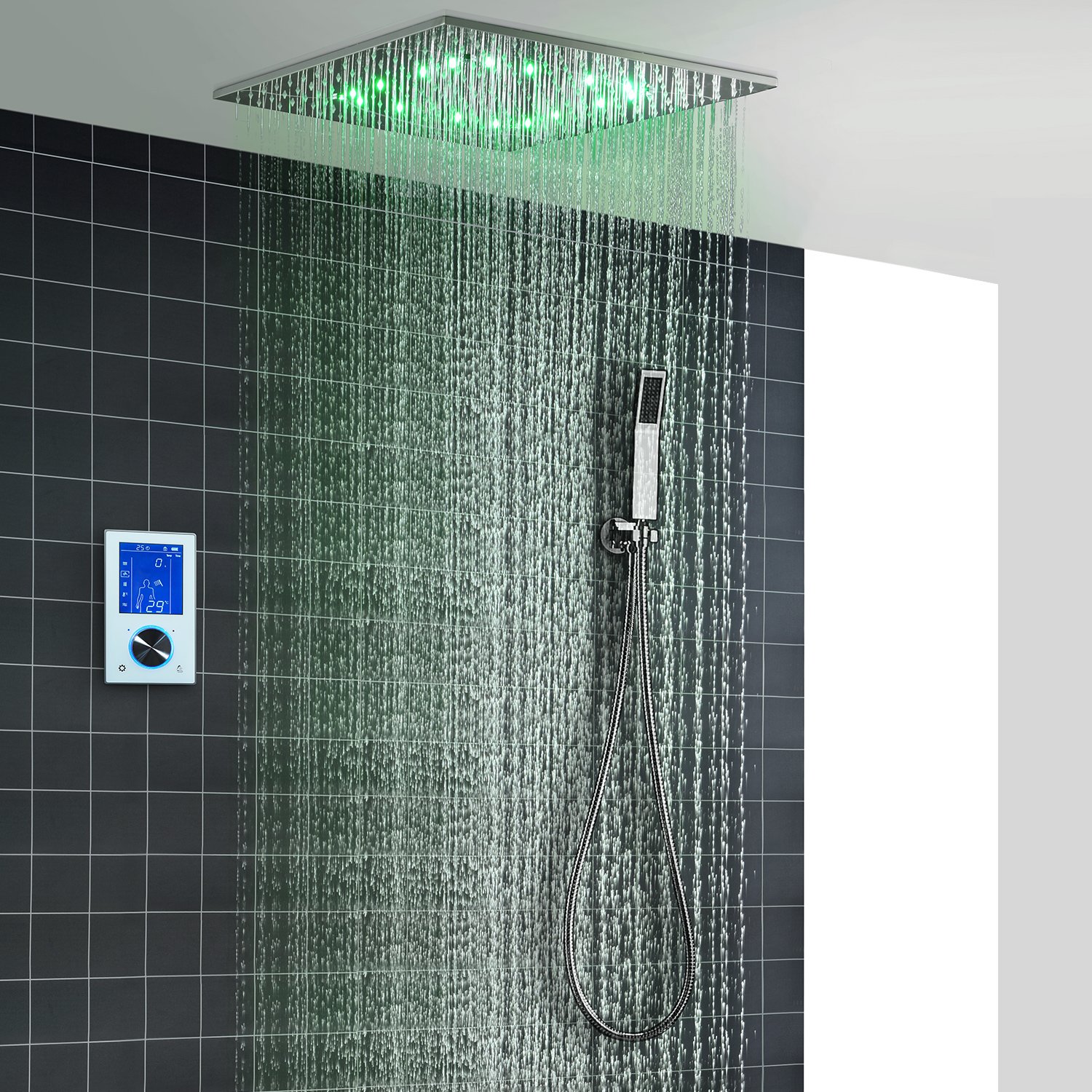 2023 Modern ceiling 500x500mm dual function shower set bathroom thermostatic led smart shower