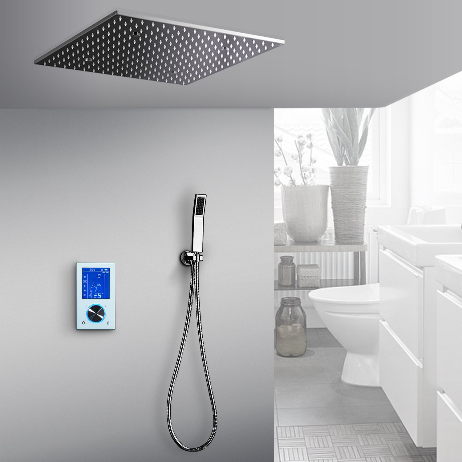 2023 Modern ceiling 500x500mm dual function shower set bathroom thermostatic led smart shower
