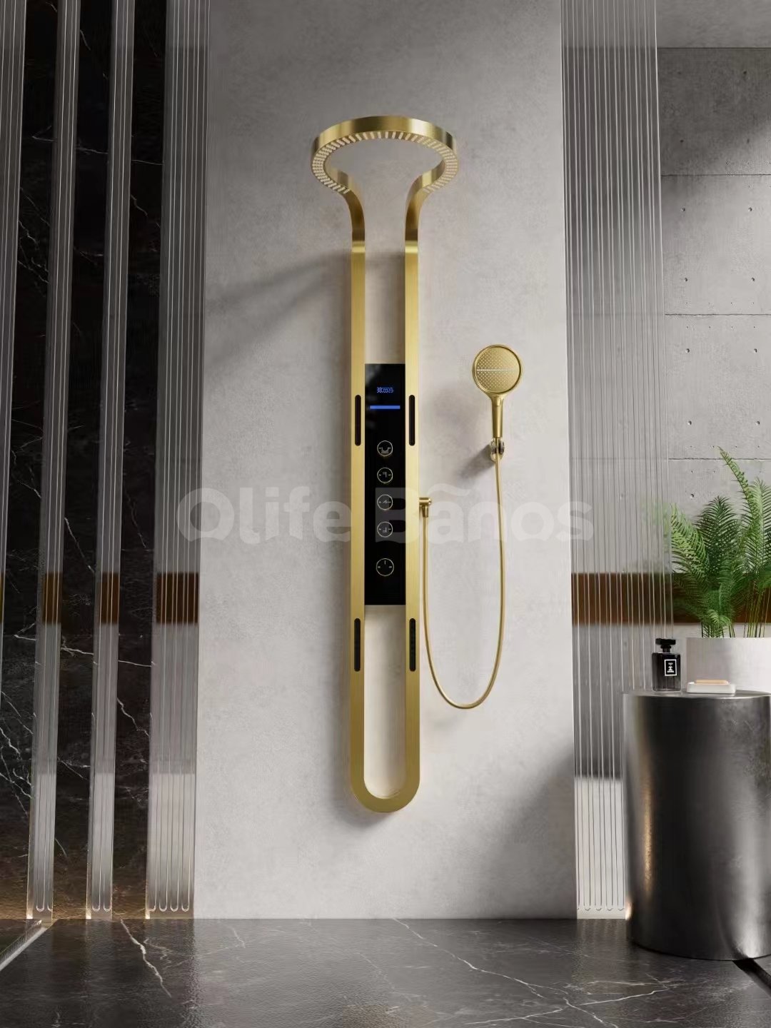 Olife Banos Black White Brass Copper Multifunction Rainfalll Smart Digital Display Spray Water Mist Massage Shower System Panel