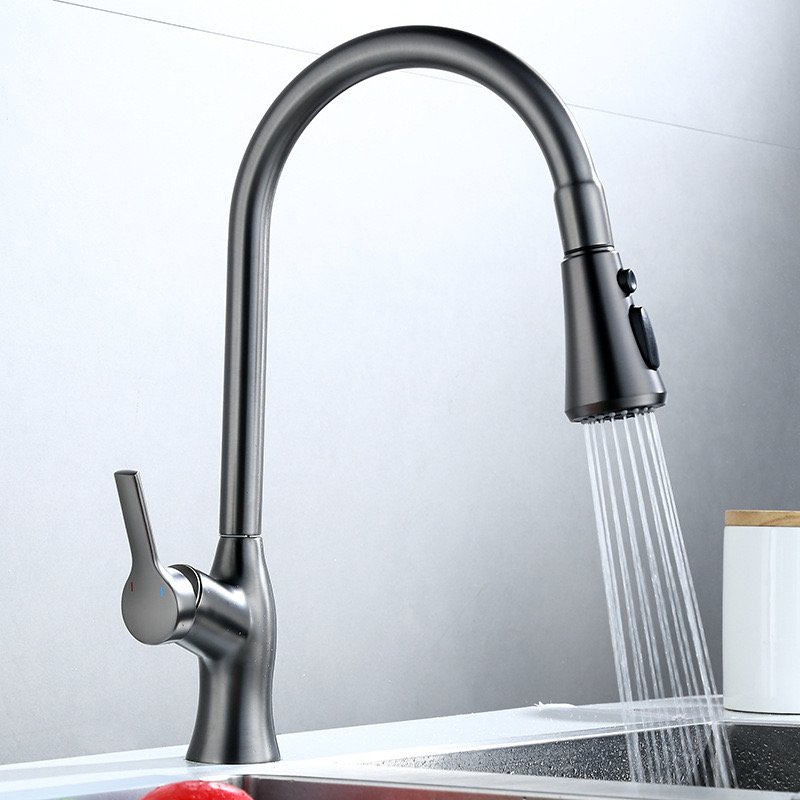 Modern Single-Hole Kitchen Faucet Hot Cold Brass Copper Pull-Out Dishwashing Basin Ceramic Valve Multifunctional Kitchen Use
