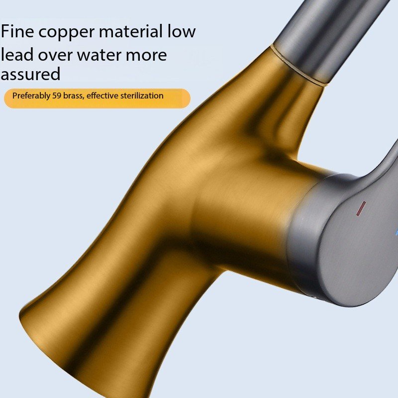 Modern Single-Hole Kitchen Faucet Hot Cold Brass Copper Pull-Out Dishwashing Basin Ceramic Valve Multifunctional Kitchen Use