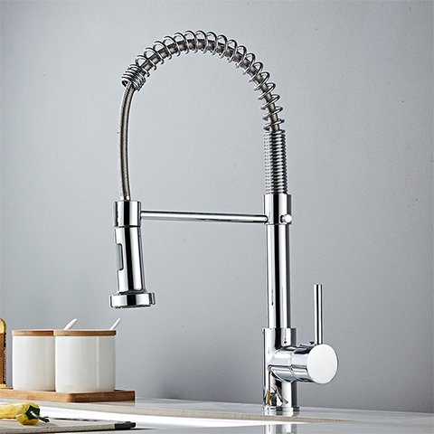 Classic Single Handle Spring Kitchen Faucet with Ceramic Valve Core Spring-Pull Blackened Mixer Cover Plate Included