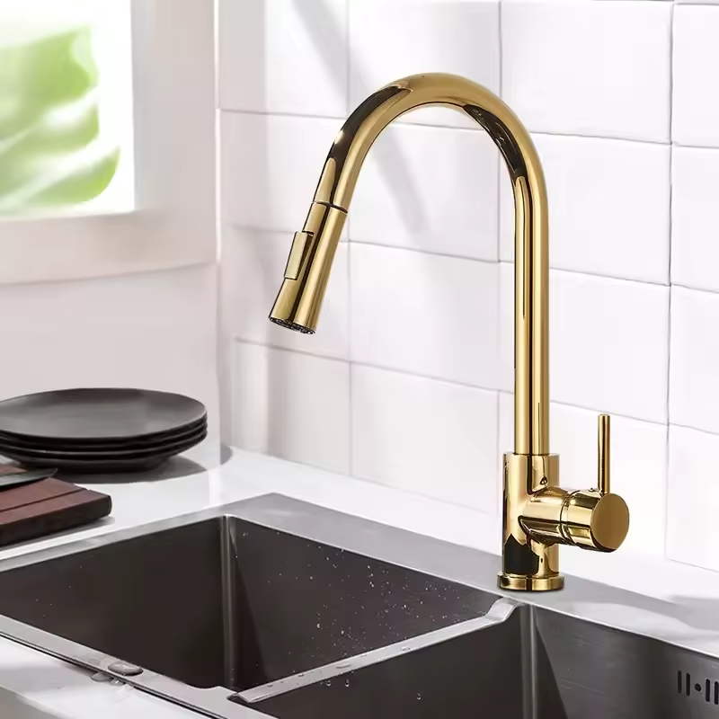 2024 Modern Stainless Steel Kitchen Faucet Single Brass Pull Sprayer Black 304 Water Tap Ceramic Kitchen Mixer Sink Faucets