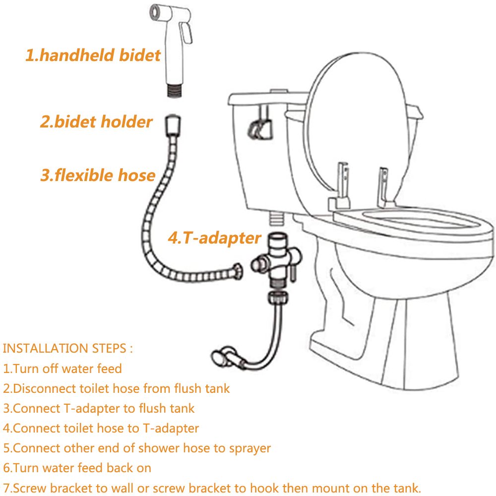 Toilet Bidet Shower Spray With Valve SUS304 Stainless steel hose Wall Mounted Handheld Bidet Shattaf Set Toilet Bidet