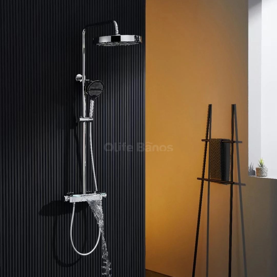 Olife Banos Grey Piano Button Chrome Brass Hot and Cold Ambient Light Bathroom Digital Display r System Sets Rainfall Shower Set