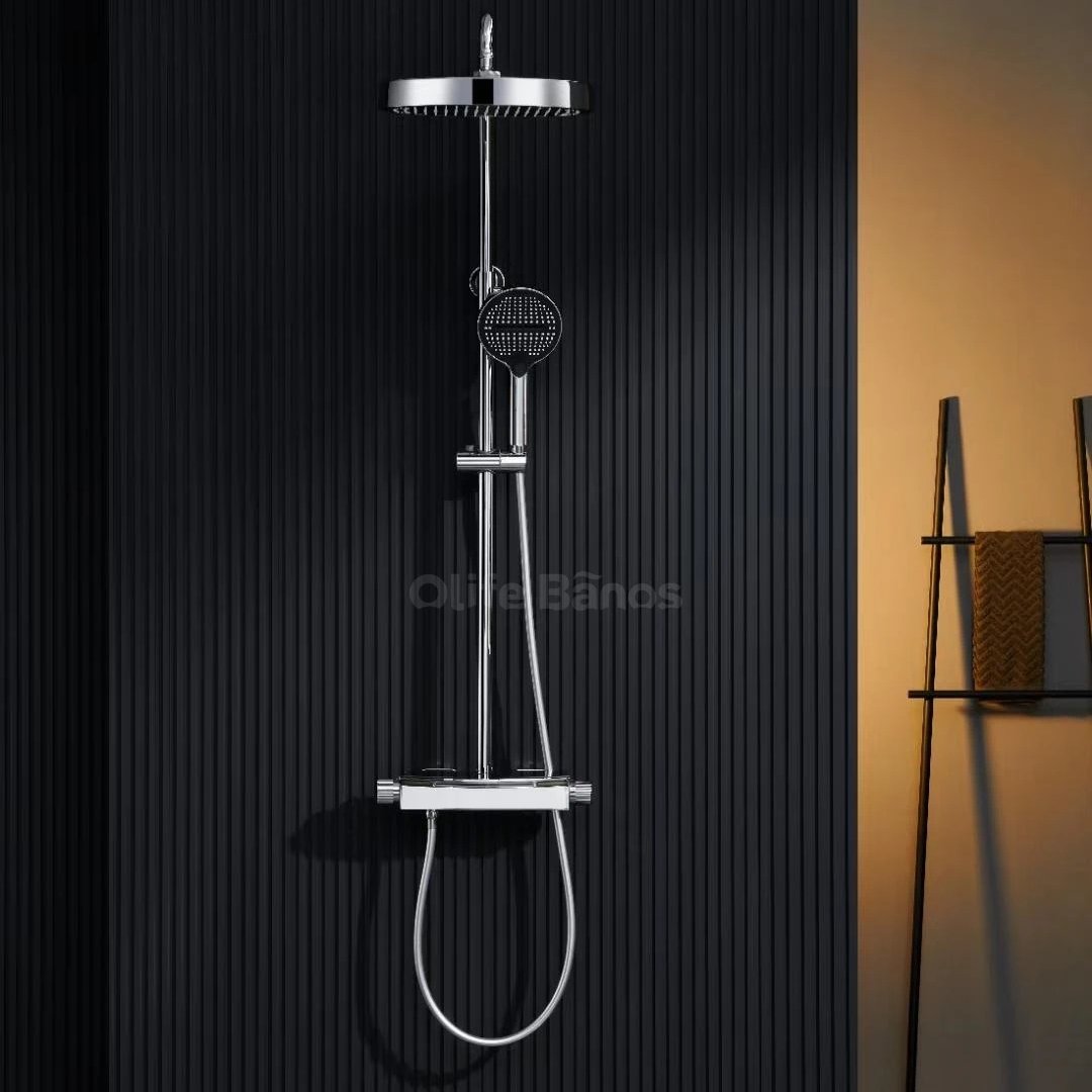 Olife Banos Grey Piano Button Chrome Brass Hot and Cold Ambient Light Bathroom Digital Display r System Sets Rainfall Shower Set