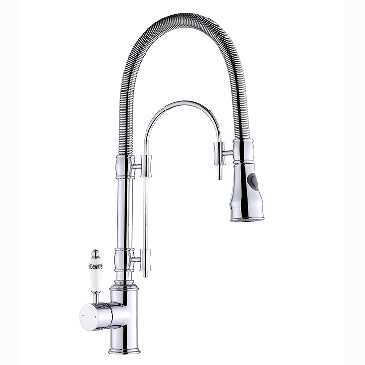 AG Stainless steel Brass Body Deck Mounted Kitchen Tap Cold Hot Mixer With Pull Down Sprayer Royal Gold Kitchen Faucet