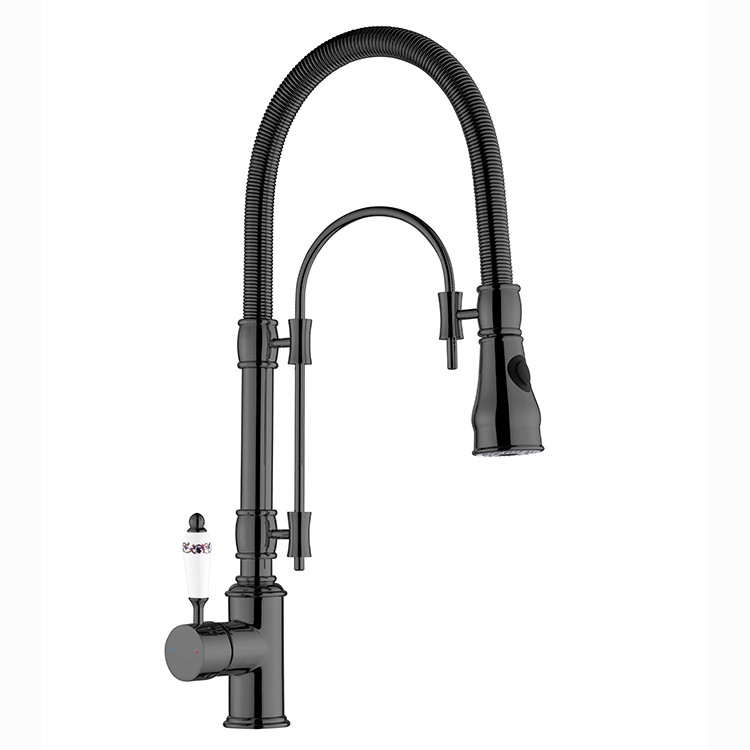 AG Stainless steel Brass Body Deck Mounted Kitchen Tap Cold Hot Mixer With Pull Down Sprayer Royal Gold Kitchen Faucet