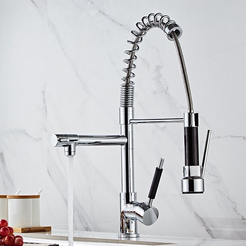 Bolei Kitchen Faucet - Single Handle, Long Neck, Ceramic Style, Brass Finish, Solid Family and Hotel Use, Spray Core