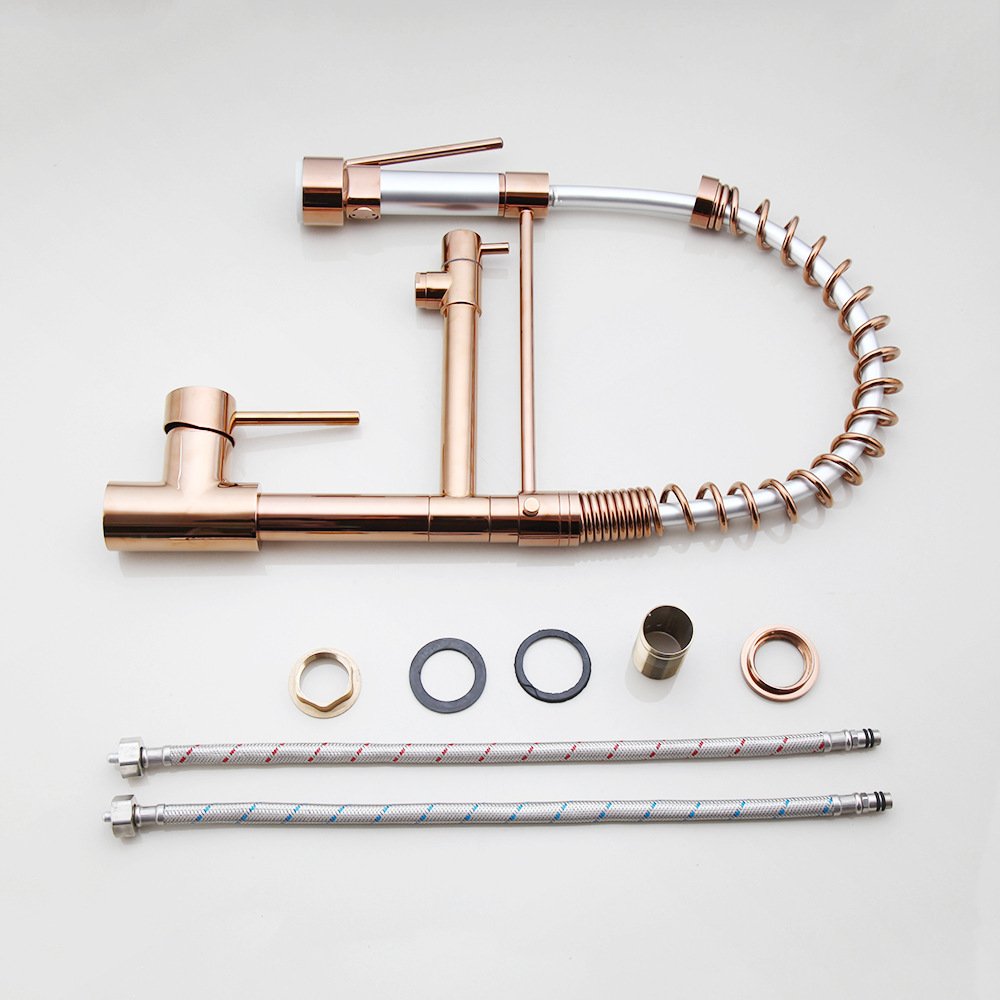 Hot and Cold Water Brass Spring Pull Down Kitchen Sink Taps Deck Mounted Rotating Dual Function