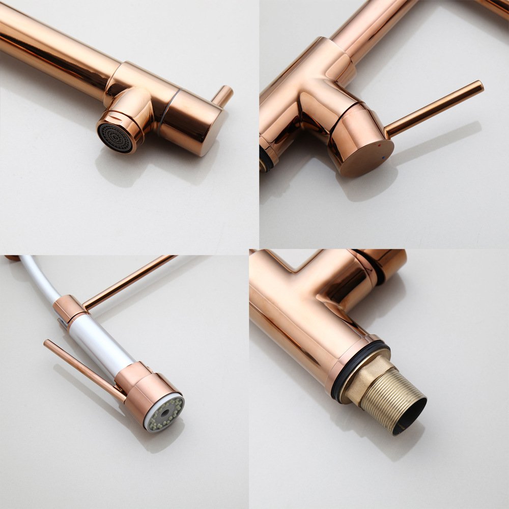 Hot and Cold Water Brass Spring Pull Down Kitchen Sink Taps Deck Mounted Rotating Dual Function