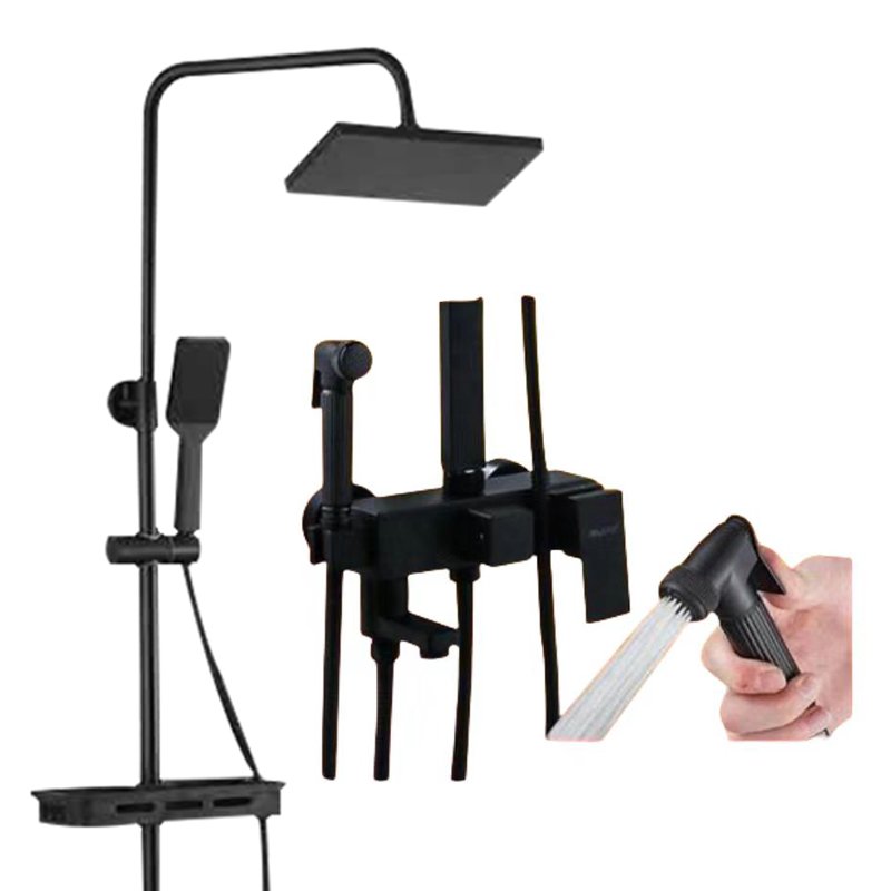 Hot Sale Thermostatic Rain Shower Set Wall Mounted Brass Waterfall Gun Bathroom Black Hot Cold Water Mixer Ceramic Valve Bathtub