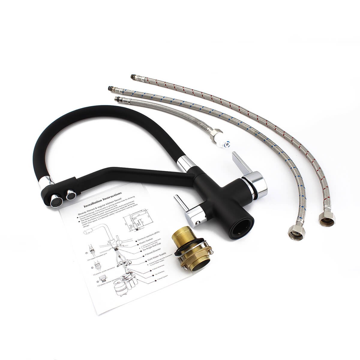 3-in-1 Kitchen Mixer Tap Pull Out Reverse Osmosis System Three Way Faucet Pull Down Shower Head Nickel Brushed 3 Way Filter Tap