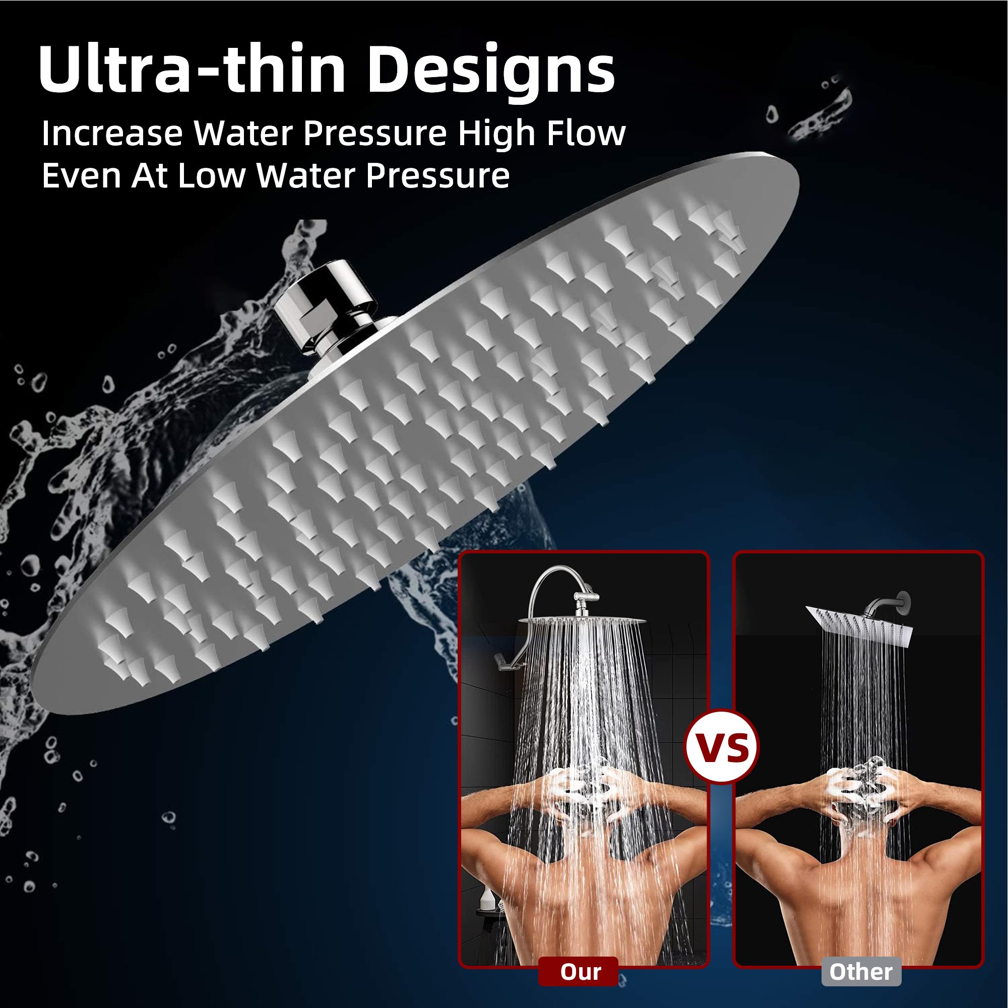 8-Inch Luxury 304 Stainless Steel Wall Mount Shower Head High-Pressure Rainfall Massage Jet Spray Brass Faucets Bathroom Use