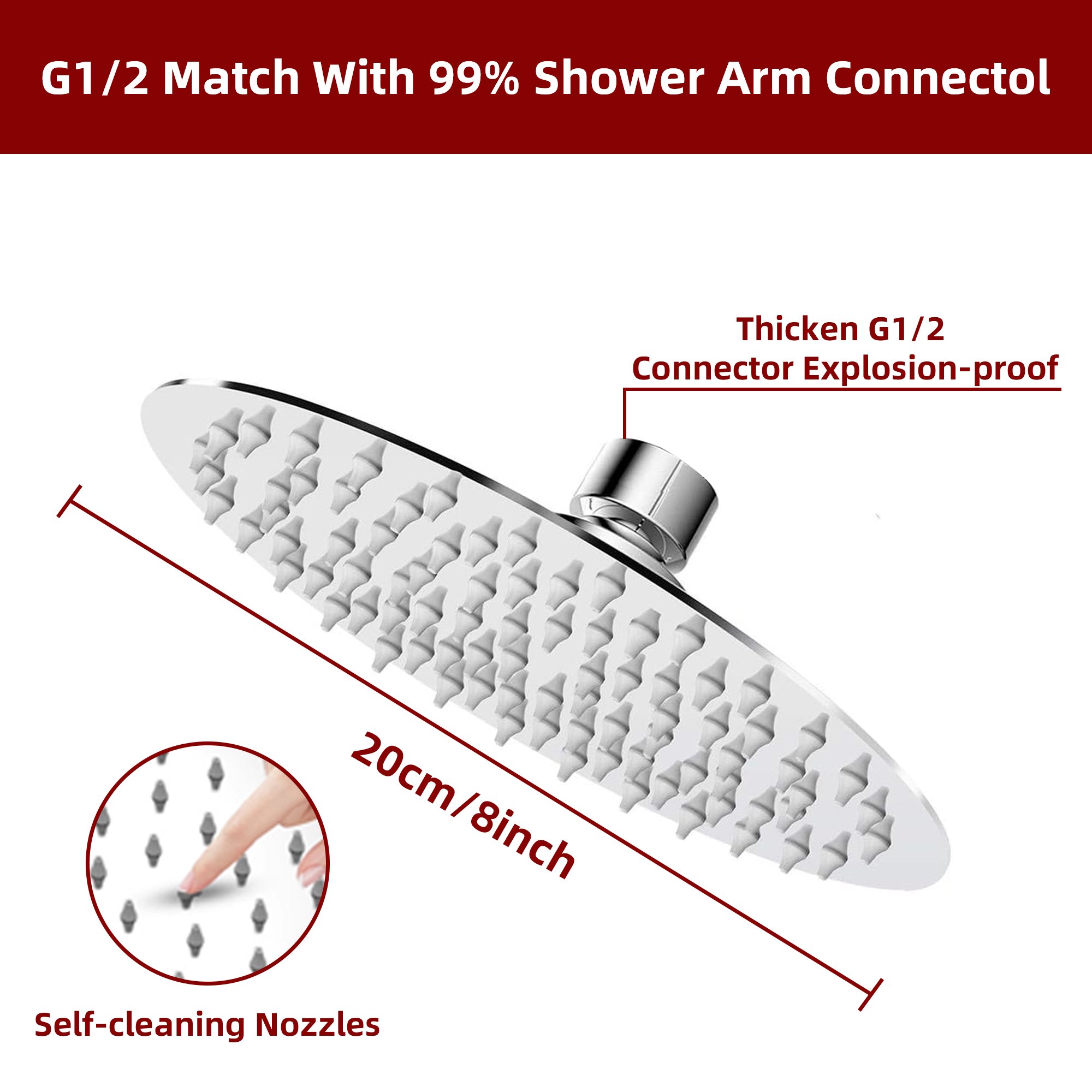 8-Inch Luxury 304 Stainless Steel Wall Mount Shower Head High-Pressure Rainfall Massage Jet Spray Brass Faucets Bathroom Use