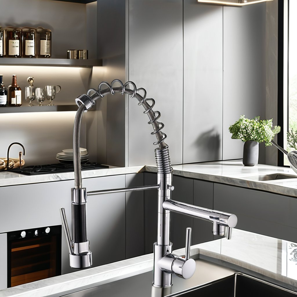 Modern Single Handle Pull down Kitchen Sink Faucet with Sprayer Sturdy Spring Deck Mounted Tap Ceramic Valve Core