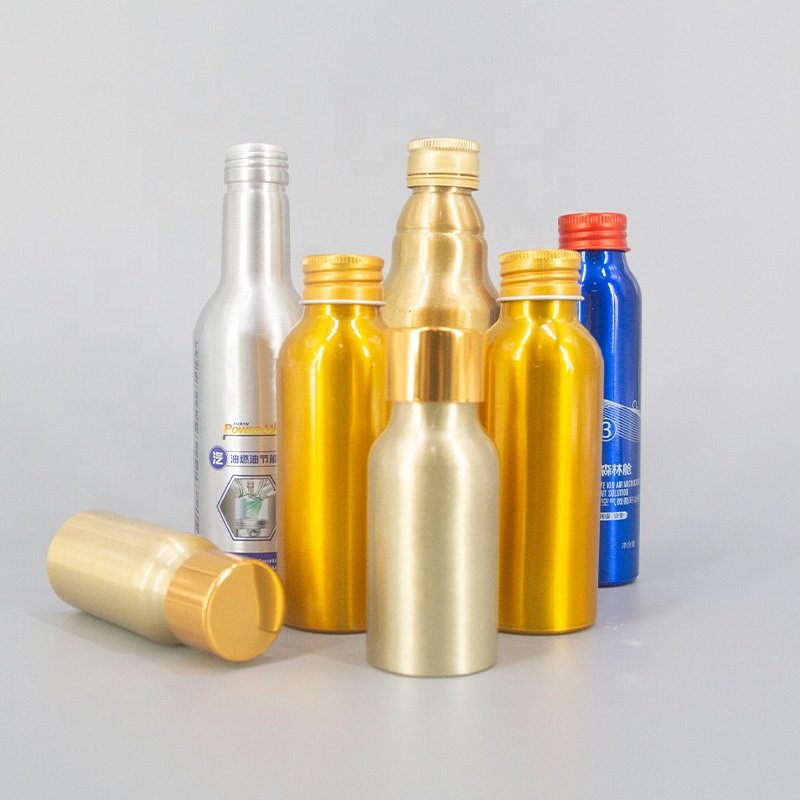 Custom wholesale empty aluminium bottles food grade cosmetics packaging bottle with screw cover