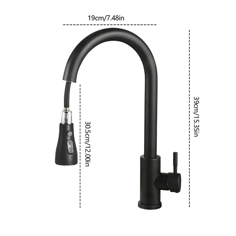 BM- 3099 Modern Wall-Mounted Black Silver Pull-Out Hot Cold Water Tap Ceramic Valve Core Zinc Single Handle Kitchen Faucet Mixer