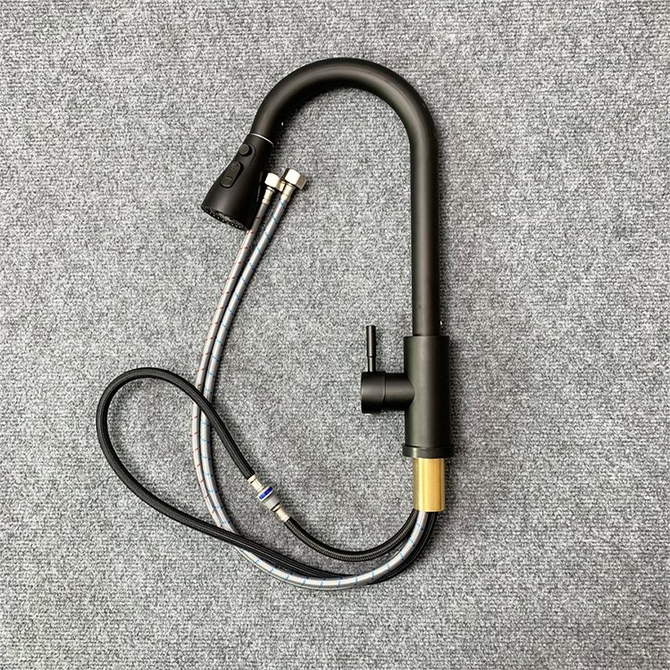 BM- 3099 Modern Wall-Mounted Black Silver Pull-Out Hot Cold Water Tap Ceramic Valve Core Zinc Single Handle Kitchen Faucet Mixer