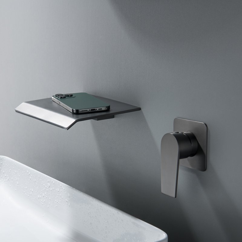 Wall Mount Bathroom Faucet Single Handle Wall Mounted Tub Filler Sink Faucet with Waterfall Spout
