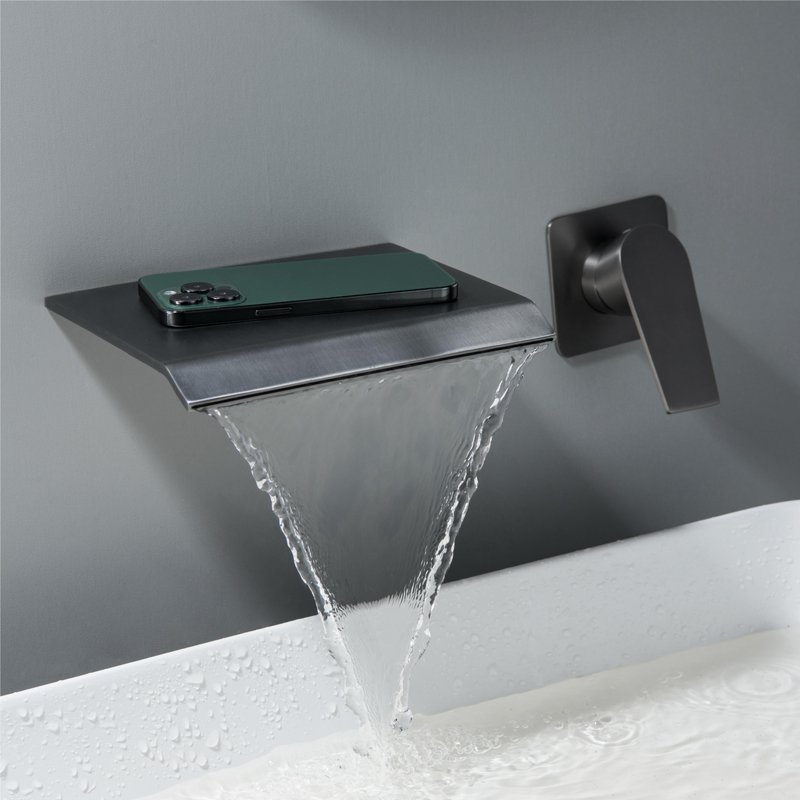 Wall Mount Bathroom Faucet Single Handle Wall Mounted Tub Filler Sink Faucet with Waterfall Spout