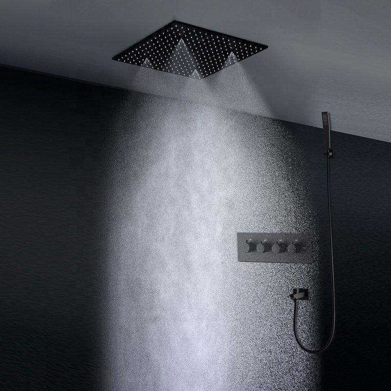 Bath Ceiling 20 inch LED Shower Head Bathroom Rain Mist Spray Shower System Thermostatic Shower Black Faucet Sets