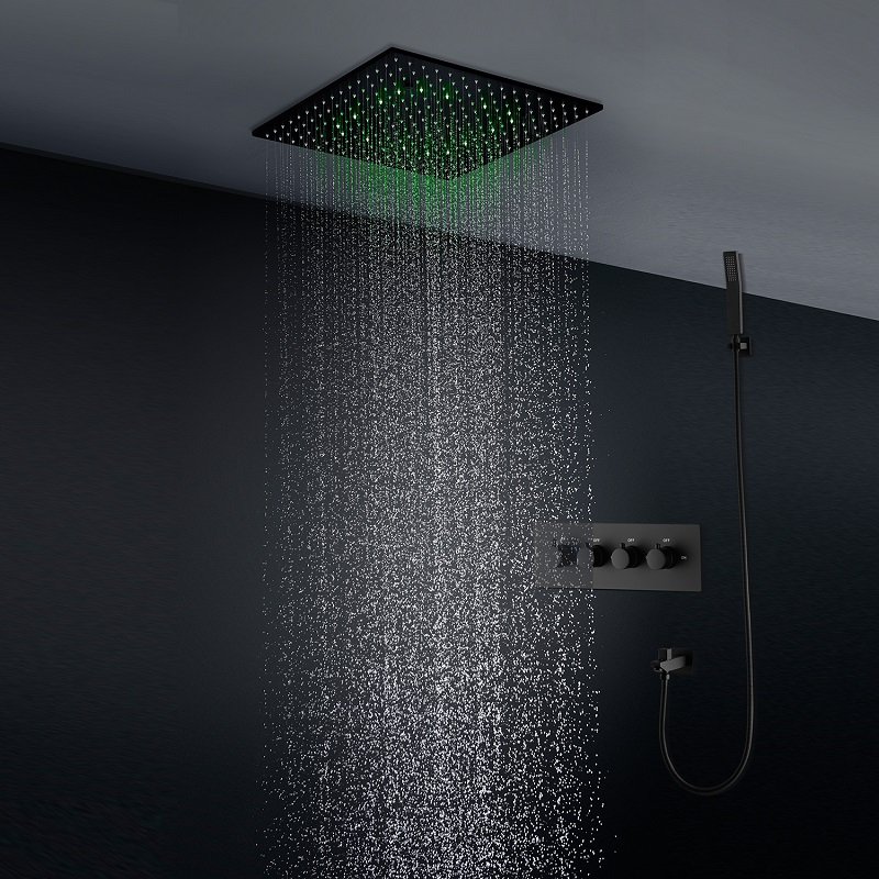 Bath Ceiling 20 inch LED Shower Head Bathroom Rain Mist Spray Shower System Thermostatic Shower Black Faucet Sets