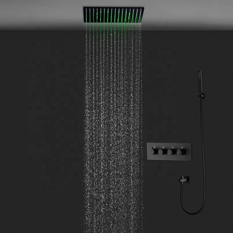 Bath Ceiling 20 inch LED Shower Head Bathroom Rain Mist Spray Shower System Thermostatic Shower Black Faucet Sets