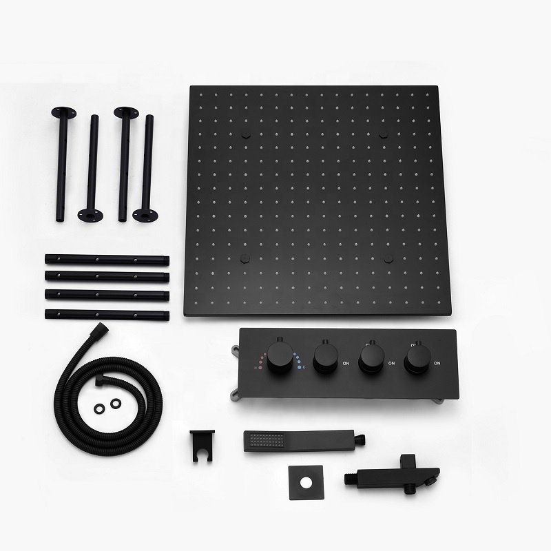 Bath Ceiling 20 inch LED Shower Head Bathroom Rain Mist Spray Shower System Thermostatic Shower Black Faucet Sets
