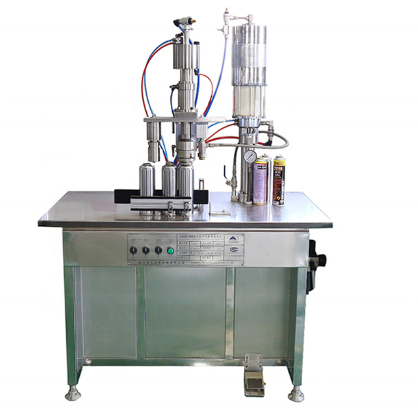Semi Automatic Pneumatic Gas Valve Spray Paint Can Aerosol Filling Capping Machine