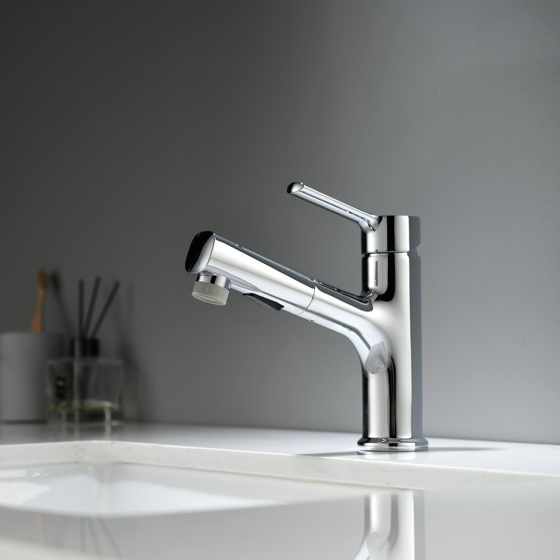 Aquaphase Dual Spray Mode Brass Bathroom Faucet Single-Hole Design with Pull-Out Sprayer and Stainless Steel Valve Core
