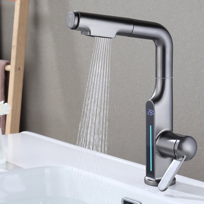 Gun Grey Modern Stainless Steel Kitchen Faucet Pull out Sprayer with Ceramic Valve Core Single Hole Sink Mixer Tap