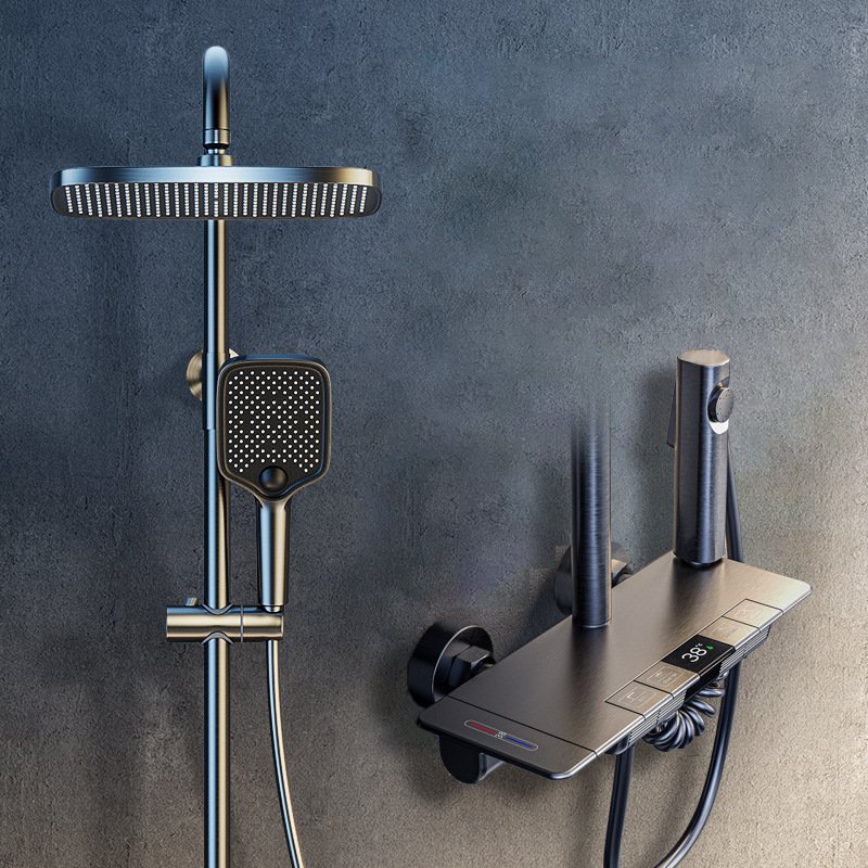 Gun gray intelligent digital display shower head button supercharged bathing machine constant temperature
