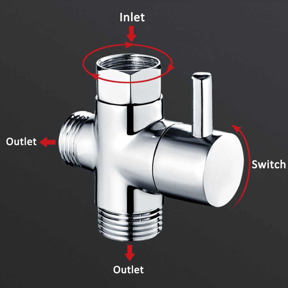 G1/2 Female Inlet x G1/2 & G3/4 Outlet, Hand Held Showerhead and Fixed Spray Head Chrome Diverter Valve for Shower Arm