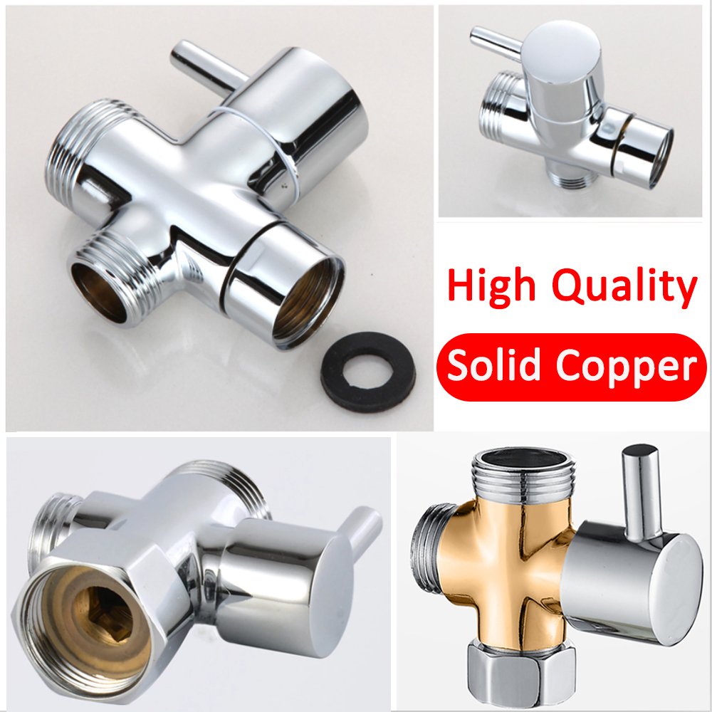 G1/2 Female Inlet x G1/2 & G3/4 Outlet, Hand Held Showerhead and Fixed Spray Head Chrome Diverter Valve for Shower Arm