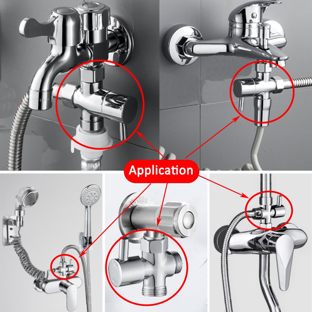 G1/2 Female Inlet x G1/2 & G3/4 Outlet, Hand Held Showerhead and Fixed Spray Head Chrome Diverter Valve for Shower Arm