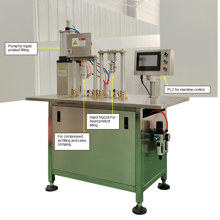 Small manual pneumatic aerosol spray bag on valve bov filling machine semi automatic