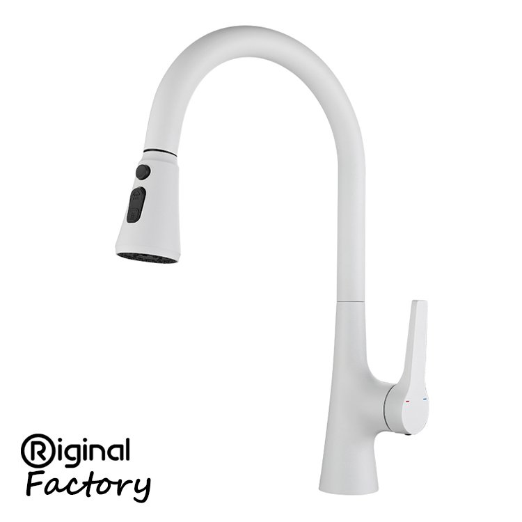 Hot Sales White Contemporary Kitchen Faucet Pull-Out Brass Mixer KM-9008W Ceramic Valve Deck Single Hole Home Bathroom Use