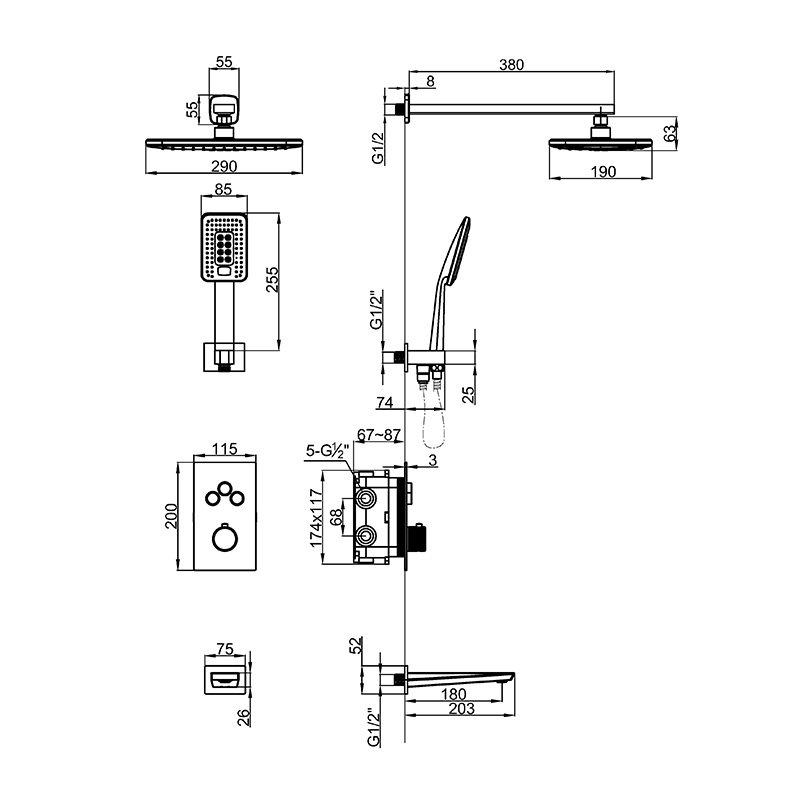 Empolo luxury style chrome Concealed two function shower set Wall Mounted Brass Shower Shower head Faucet Set