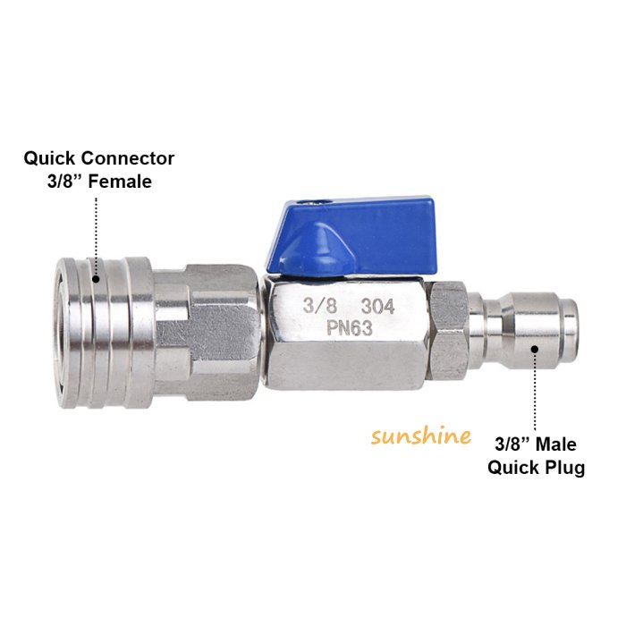 SS Car Washing Cleaning Connector High Pressure Washer Ball Valve 1/4 3/8" Quick Plug Adapter Car Wash Pump Hose Switch