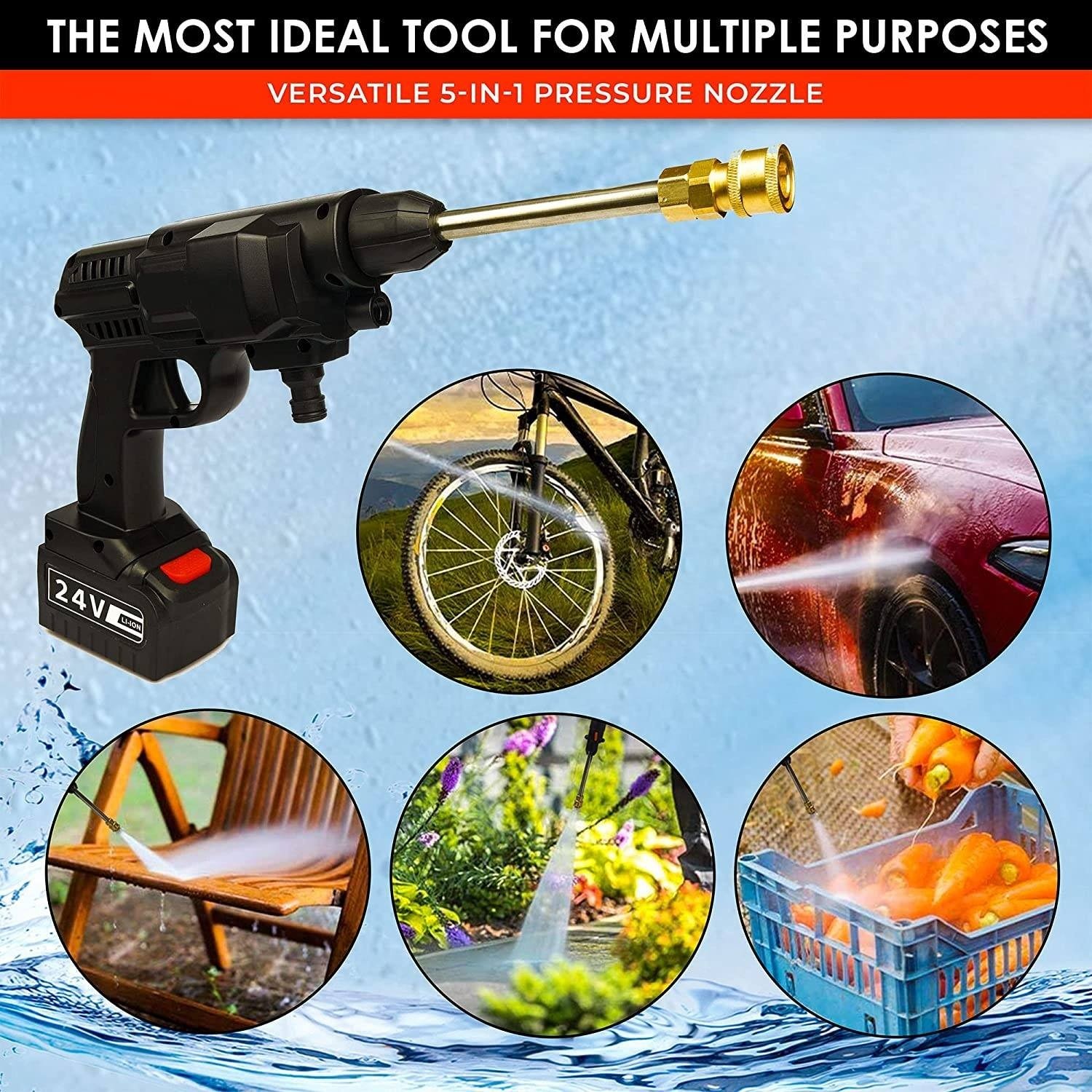 Portable Car Washing Machine High Pressure Water Spray Gun Car Wash Cordless Lithium Battery High Pressure Electric Water Gun