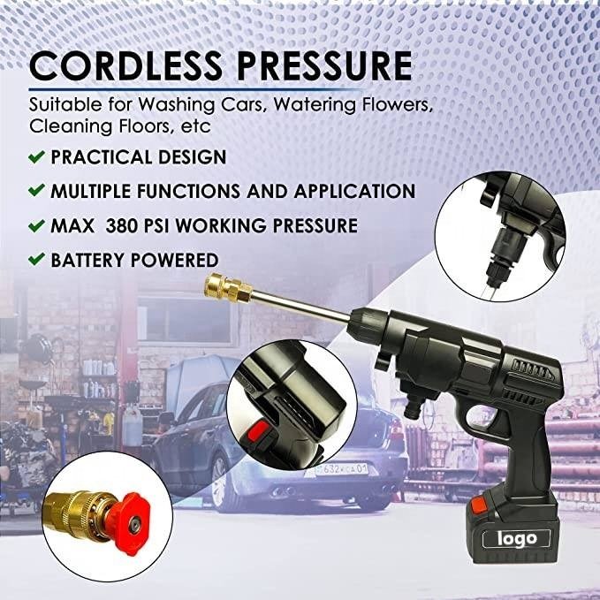Portable Car Washing Machine High Pressure Water Spray Gun Car Wash Cordless Lithium Battery High Pressure Electric Water Gun