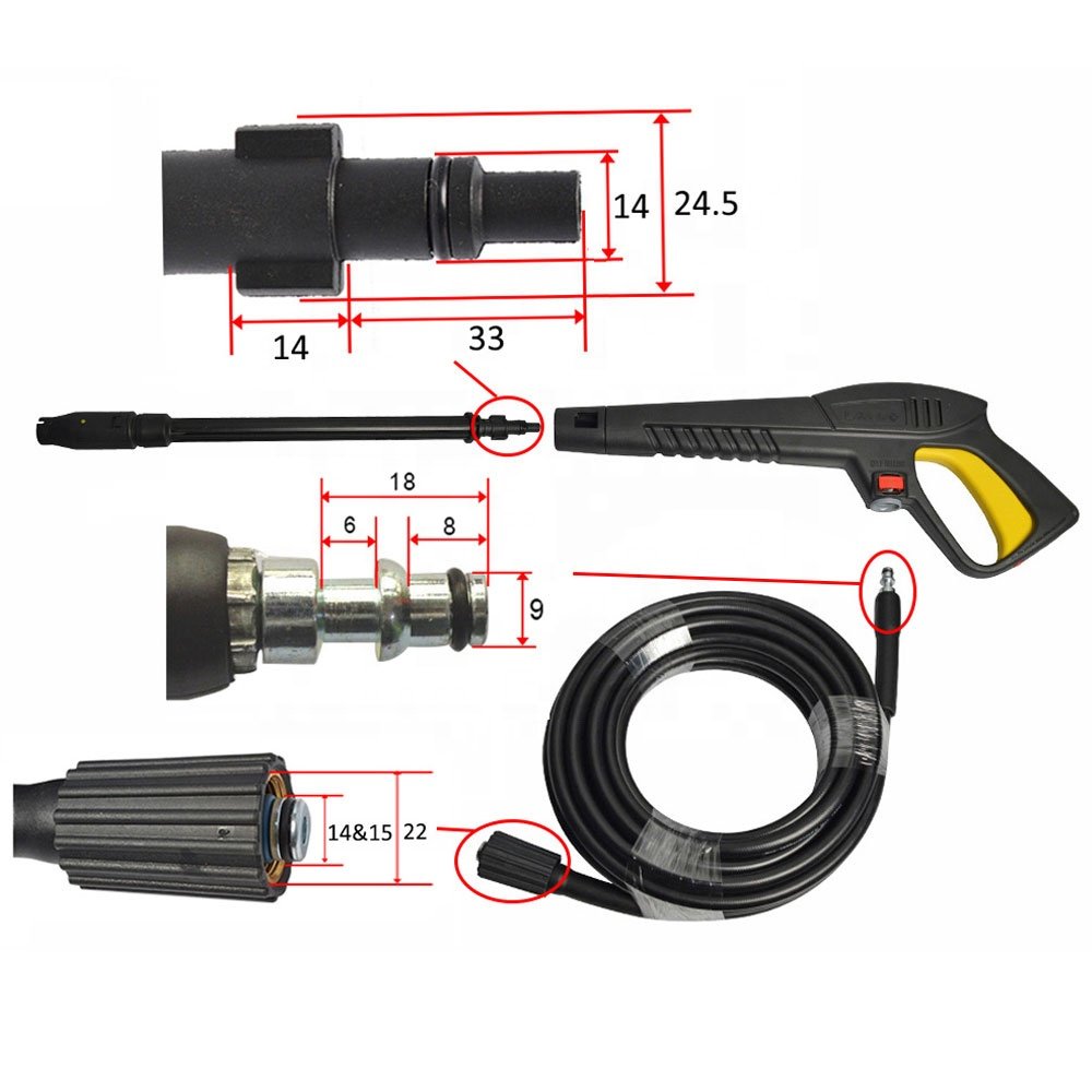 Replacement Spray Gun & Hose Kit High Pressure Cleaner Gun Lance Wand Nozzle Hose Set for for Lavor High Pressure Washers