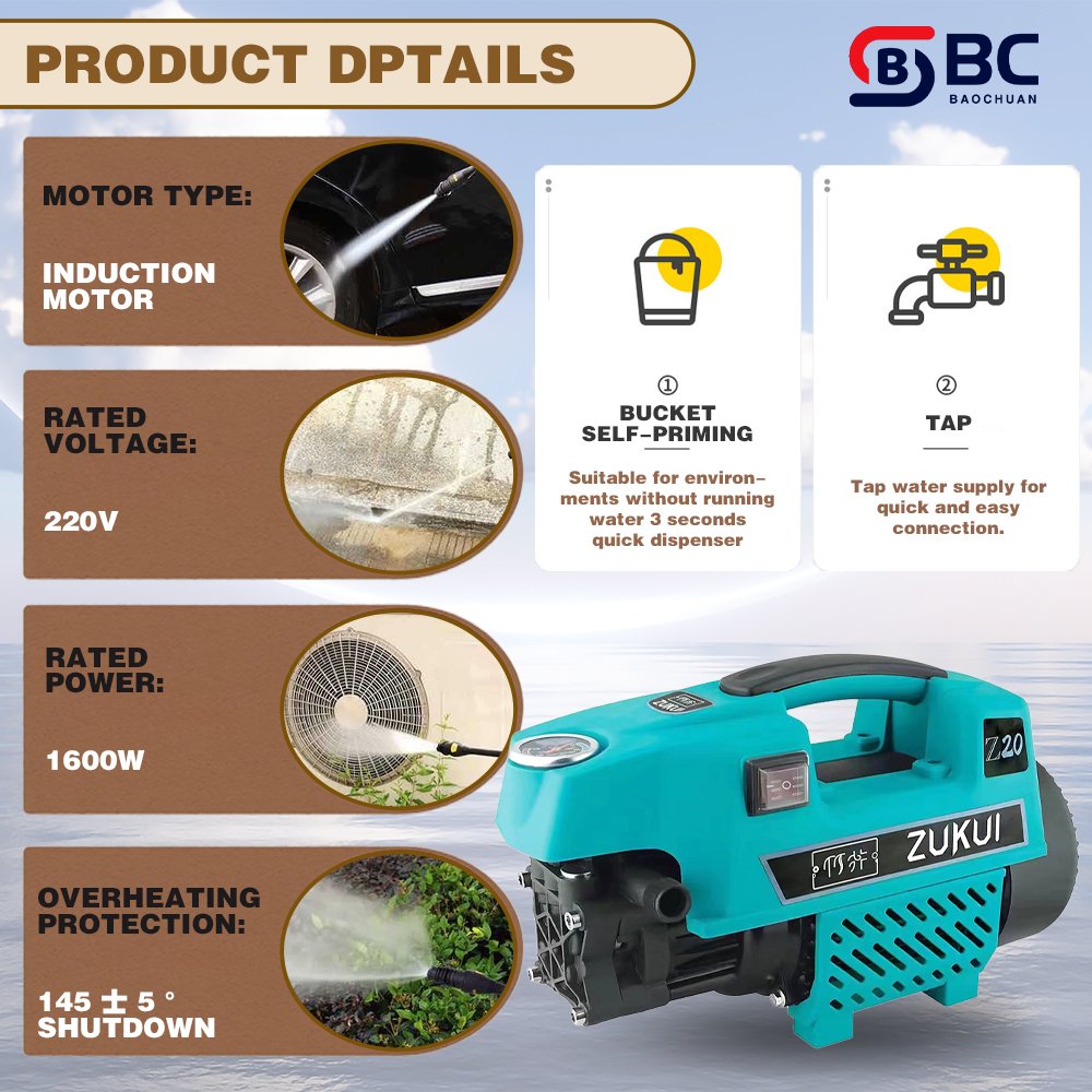 BC053024 High Pressure Water Pump Artifact Home And Commercial 220v Portable Vehicle High Power Car Washer