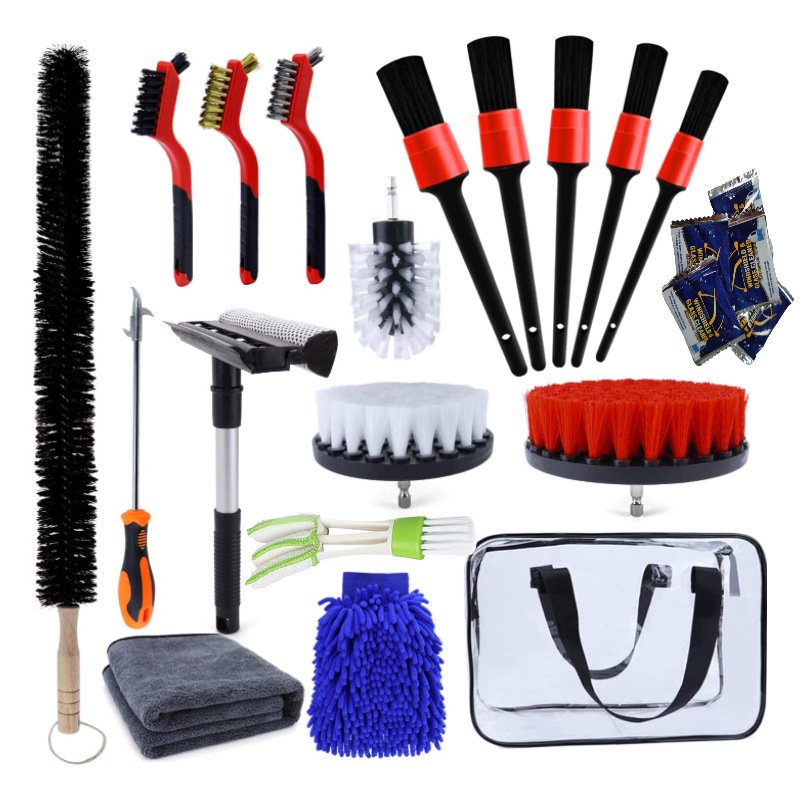 24pcs Flexible Brush Multifunction Car Washing Tools With Bag Electric Drill Brush Gloves Car Towels Glass Wiper for car
