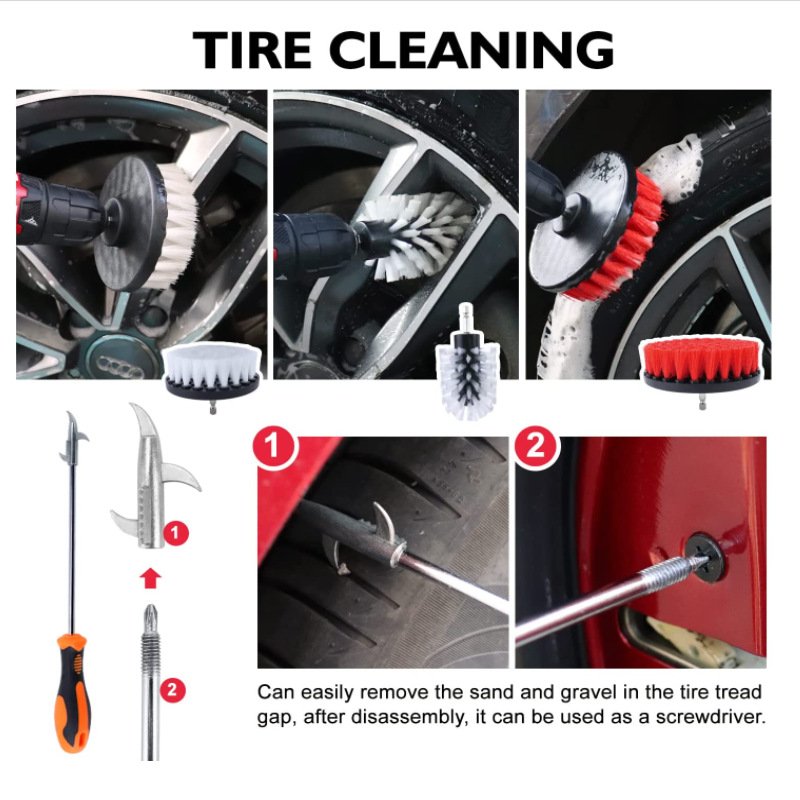 24pcs Flexible Brush Multifunction Car Washing Tools With Bag Electric Drill Brush Gloves Car Towels Glass Wiper for car
