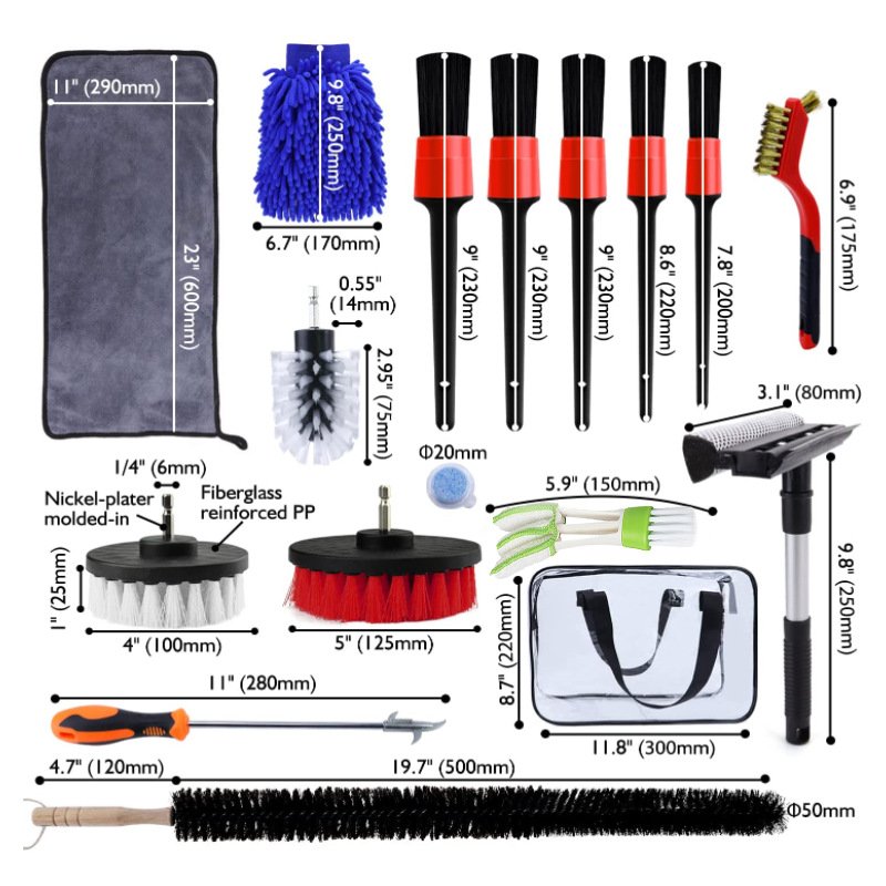 24pcs Flexible Brush Multifunction Car Washing Tools With Bag Electric Drill Brush Gloves Car Towels Glass Wiper for car